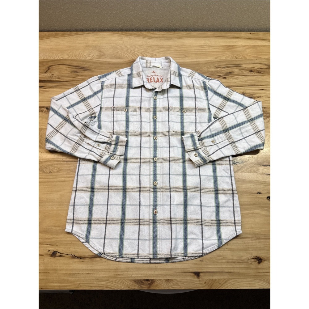 Tommy Bahama Relax Mens Shirt Medium White Plaid Long Sleeve Button Up
